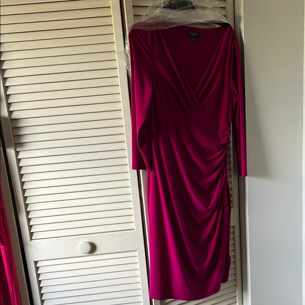 Lauren Ralph Lauren Hot Pink Ruched Wrap Dress